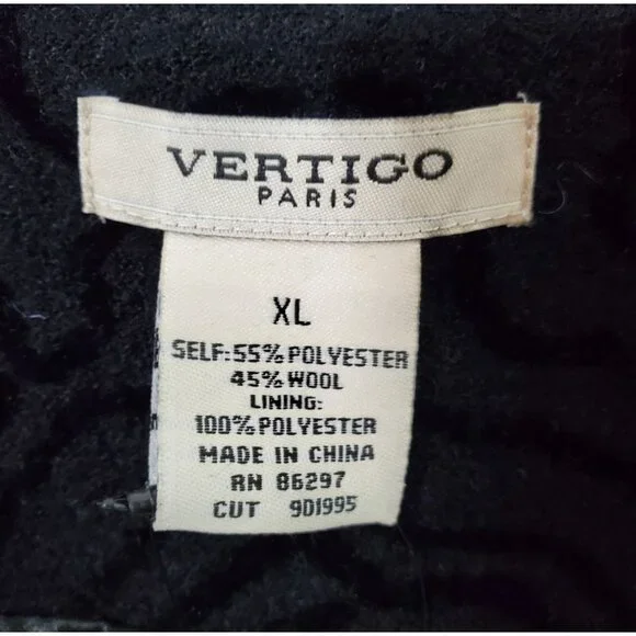 NWT Vertigo Paris Women's Black Wool Modern Day Pea Coat Size XL 1122 - Picture 13 of 13